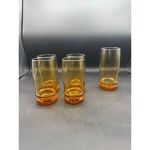 Vintage Amber Glass Drinking Set of 5 Glasses